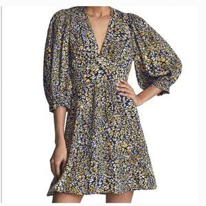 Reiss Daisy Puff Sleeve Floral Mini A Line Dress Size 4